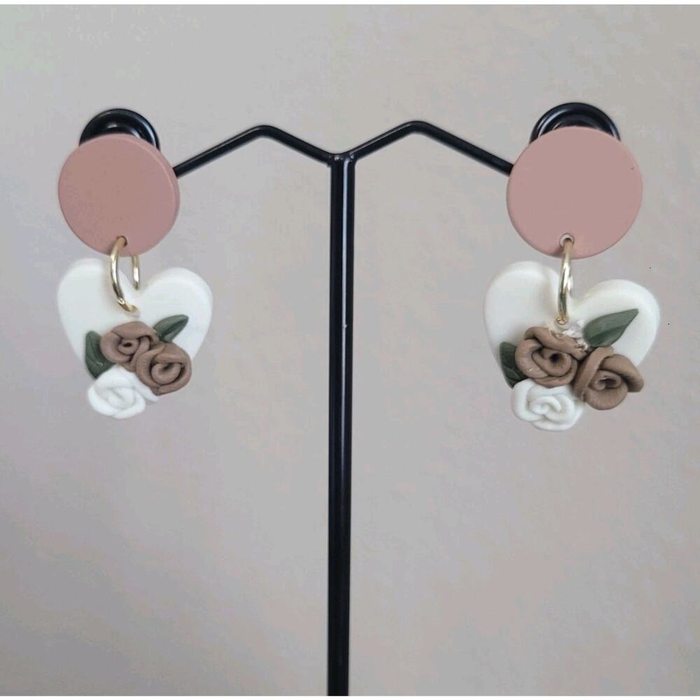Handmade Mexican Terra Cotta Barro Inspired‎ Dangle Post Earrings Light Weight